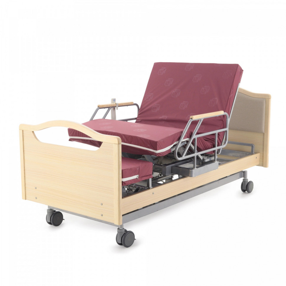 Кровать для лежачих больных с матрасом электрическая MED-MOS DB-2B с поворотным креслом в правую сторону (светлое дерево)